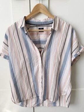 Denver Hayes Striped Short Sleeve Button Down Blouse XL
